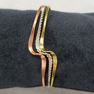 Tri color metal bracelet copper silver brass cuff